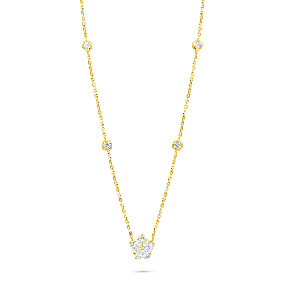 Sterling Silver 925 Necklace Golden Plated Embedded With White Zircon