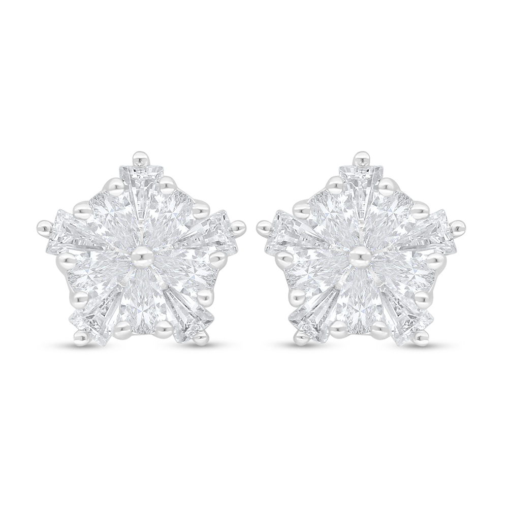 Sterling Silver 925 Earring Rhodium Plated Embedded With White Zircon