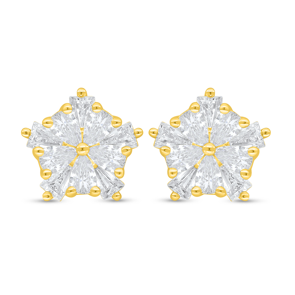 Sterling Silver 925 Earring Golden Plated Embedded With White Zircon