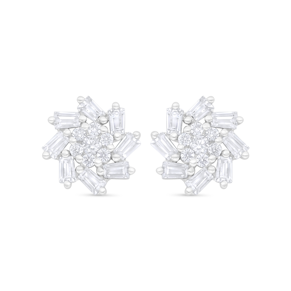 Sterling Silver 925 Earring Rhodium Plated Embedded With White Zircon