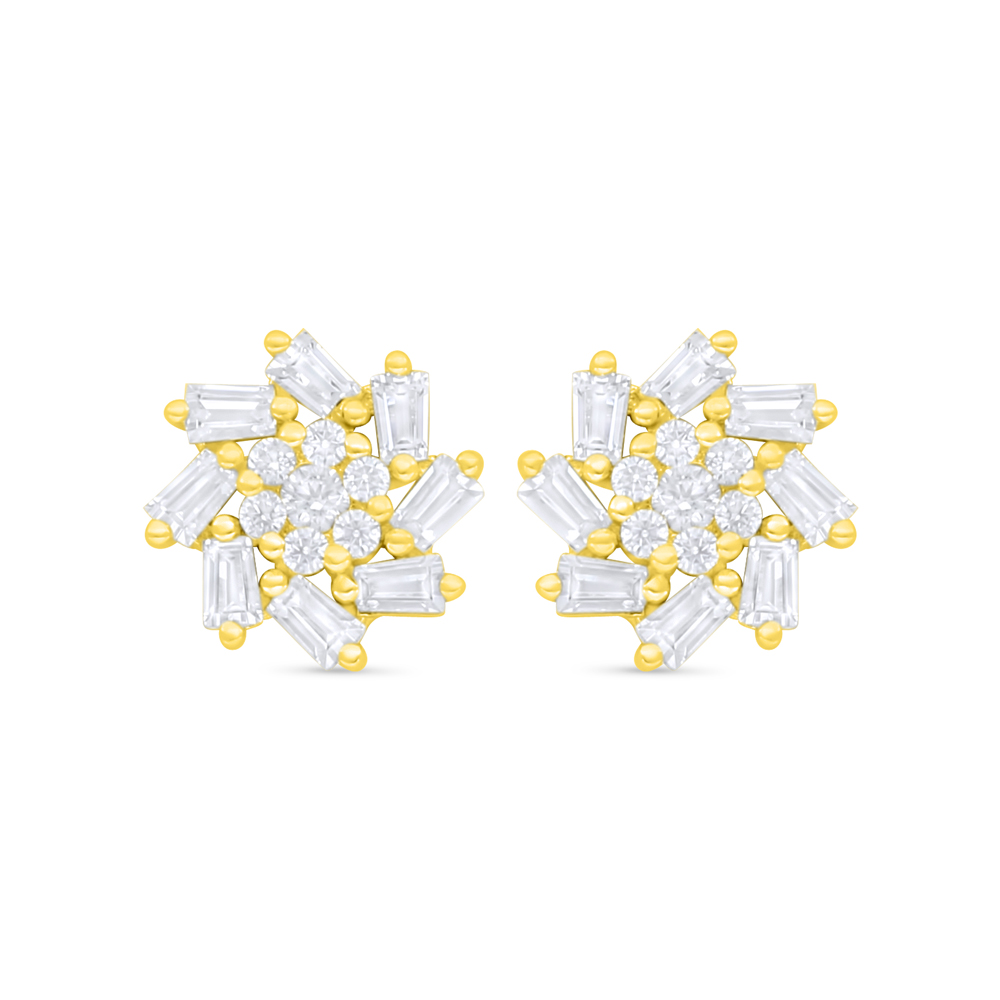 Sterling Silver 925 Earring Golden Plated Embedded With White Zircon