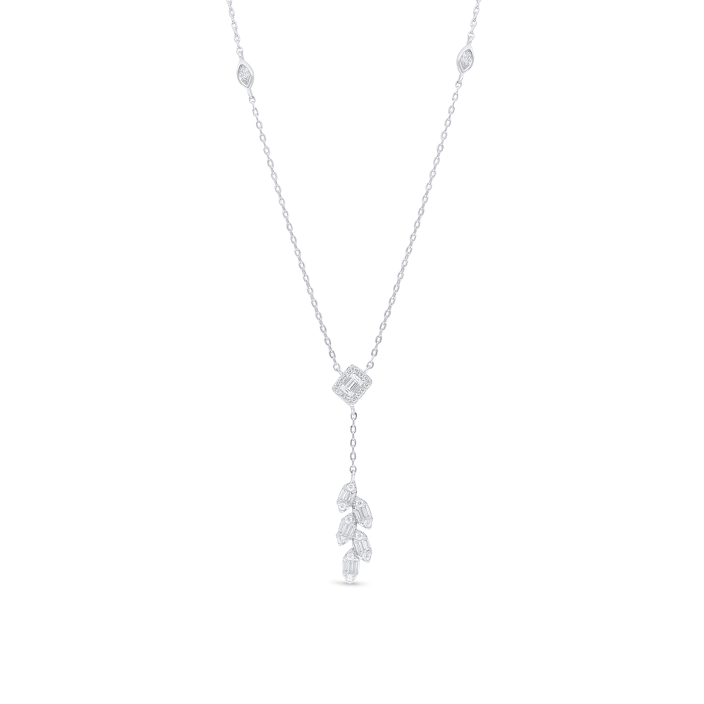 Sterling Silver 925 Necklace Rhodium Plated Embedded With White Zircon