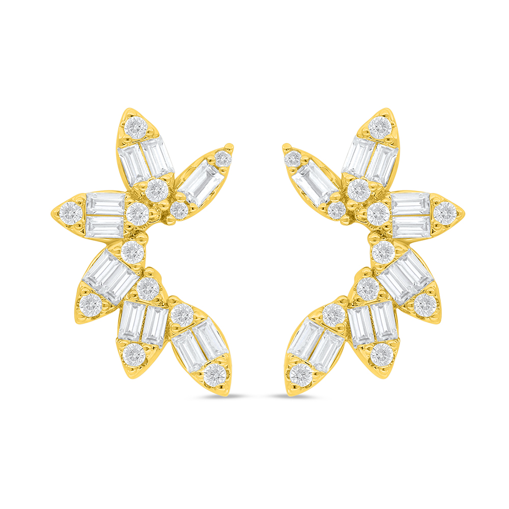 Sterling Silver 925 Earring Golden Plated Embedded With White Zircon