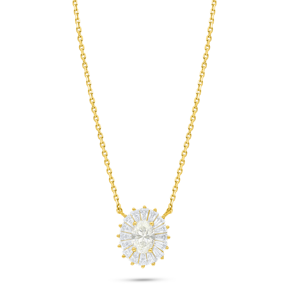 Sterling Silver 925 Necklace Golden Plated Embedded With Yellow Diamond And White Zircon