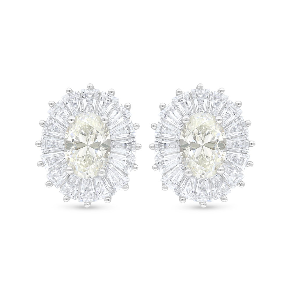 Sterling Silver 925 Earring Rhodium Plated Embedded With Yellow Diamond And White Zircon