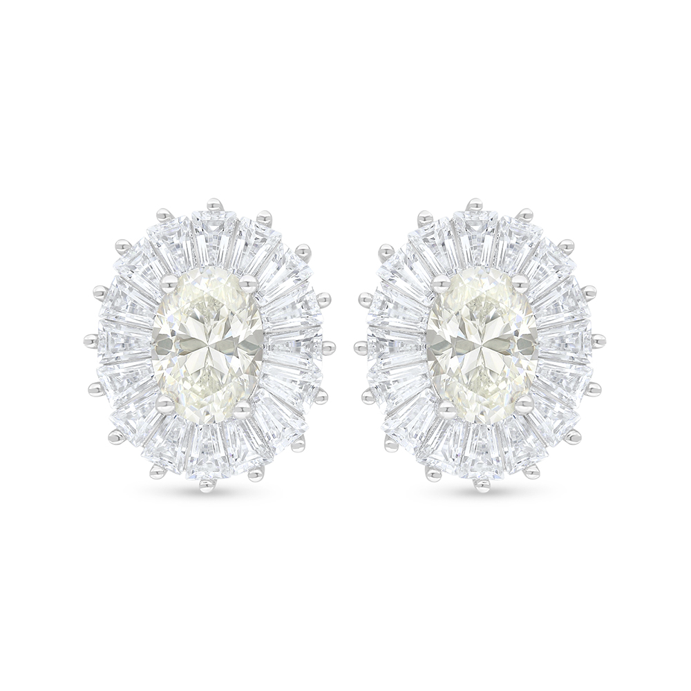 Sterling Silver 925 Earring Rhodium Plated Embedded With Yellow Diamond And White Zircon