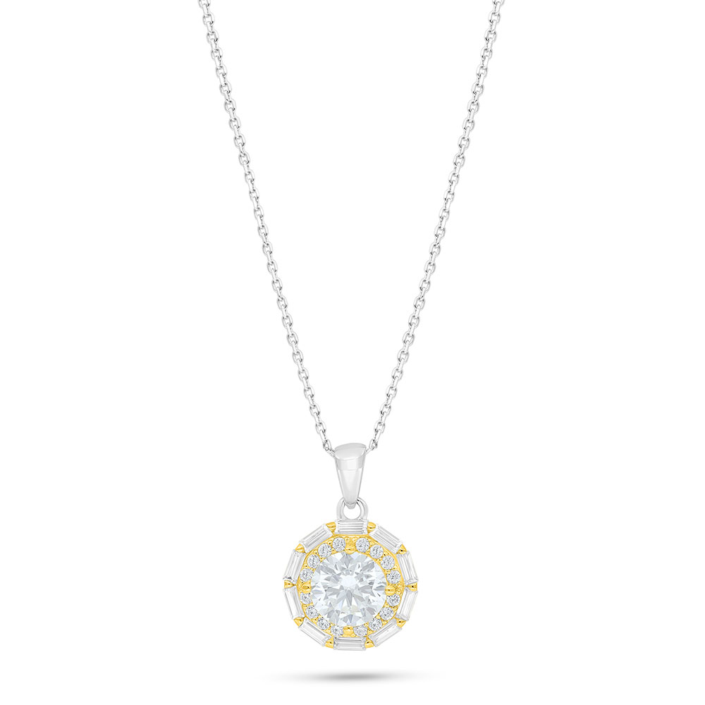 Sterling Silver 925 Necklace Rhodium And Golden Plated Embedded With White Zircon