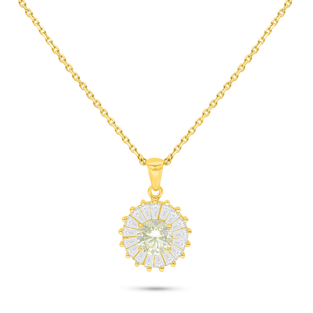 Sterling Silver 925 Necklace Golden Plated Embedded With Yellow Diamond And White Zircon