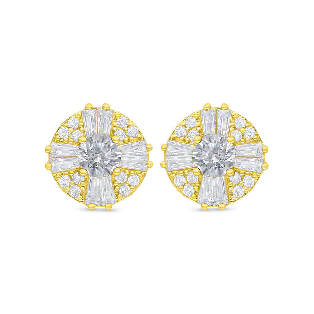 Sterling Silver 925 Earring Golden Plated Embedded With White Zircon