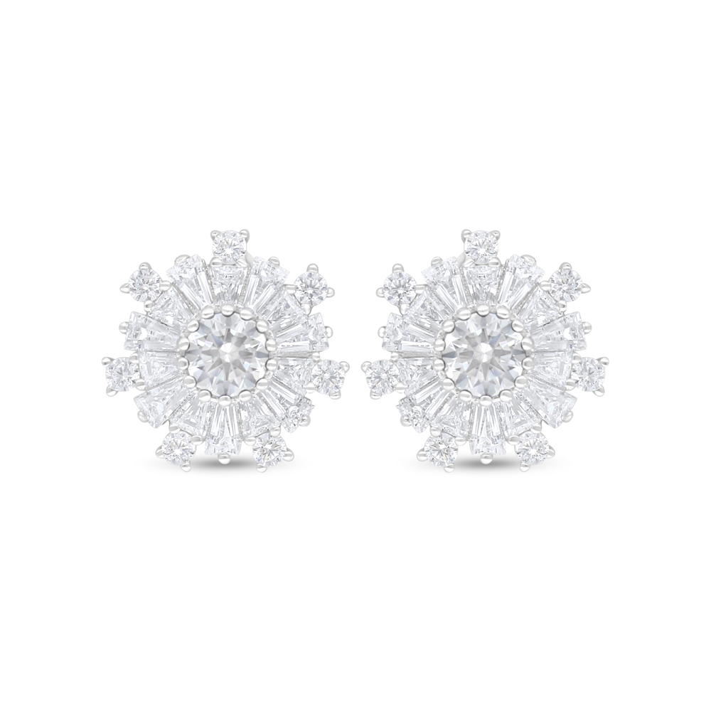 Sterling Silver 925 Earring Rhodium Plated Embedded With White Zircon