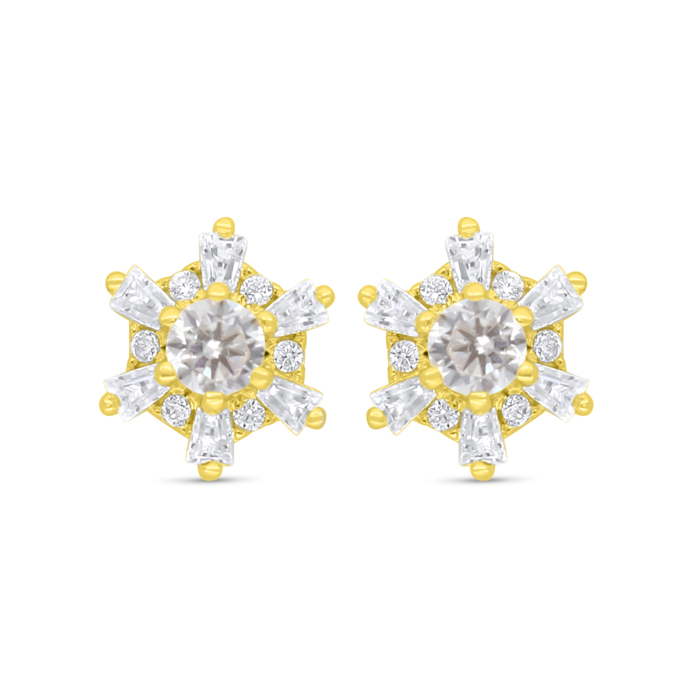 Sterling Silver 925 Earring Golden Plated Embedded With White Zircon