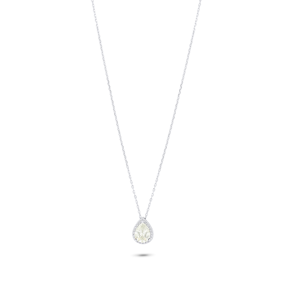 Sterling Silver 925 Necklace Rhodium Plated Embedded With Yellow Diamond And White Zircon