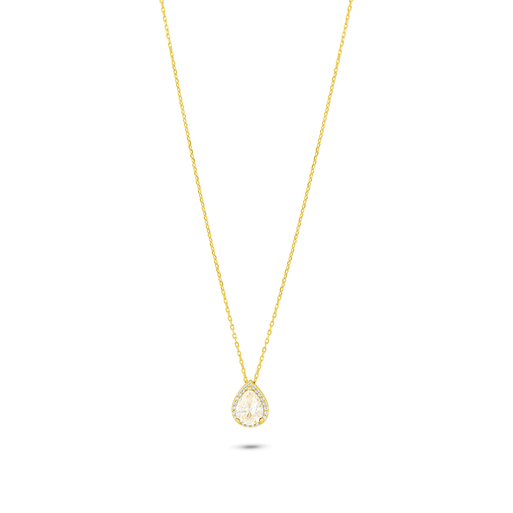 Sterling Silver 925 Necklace Golden Plated Embedded With Yellow Diamond And White Zircon