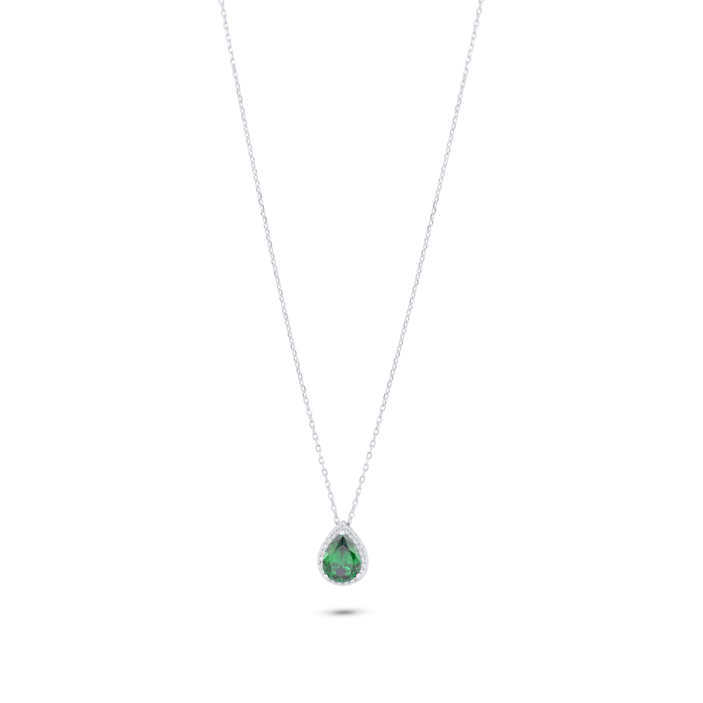 Sterling Silver 925 Necklace Rhodium Plated Embedded With Emerald Zircon And White Zircon