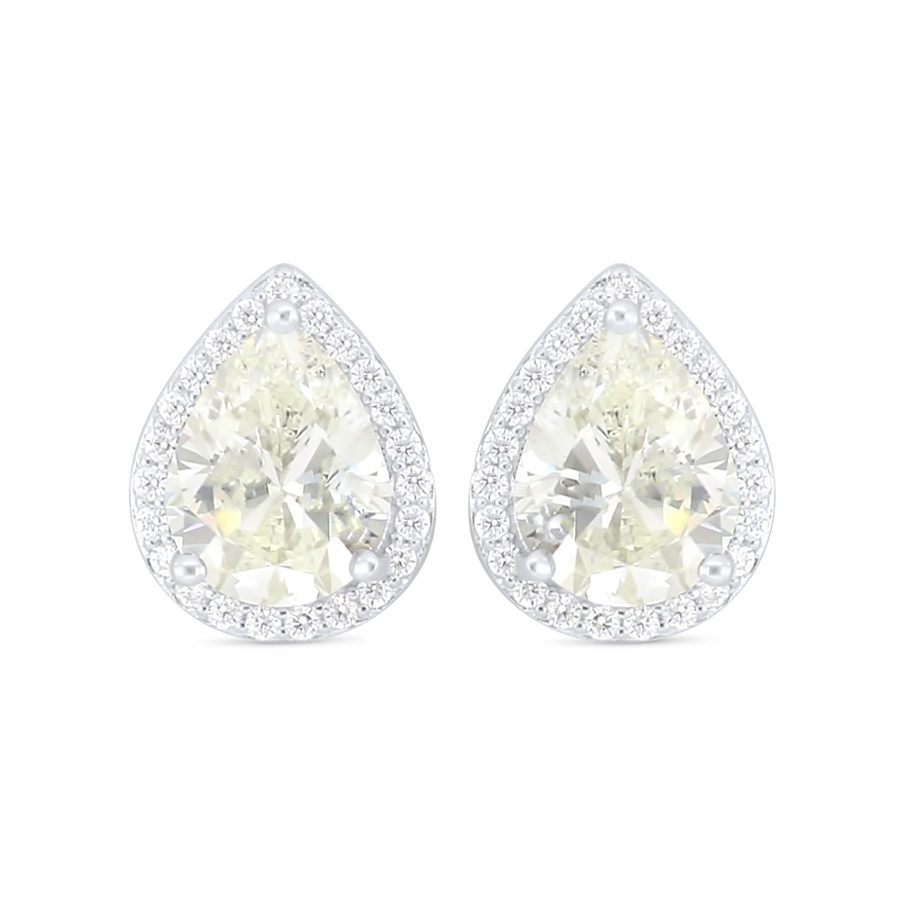 Sterling Silver 925 Earring Rhodium Plated Embedded With Yellow Diamond And White Zircon