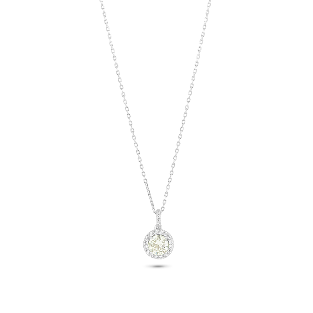 Sterling Silver 925 Necklace Rhodium Plated Embedded With Yellow Diamond And White Zircon