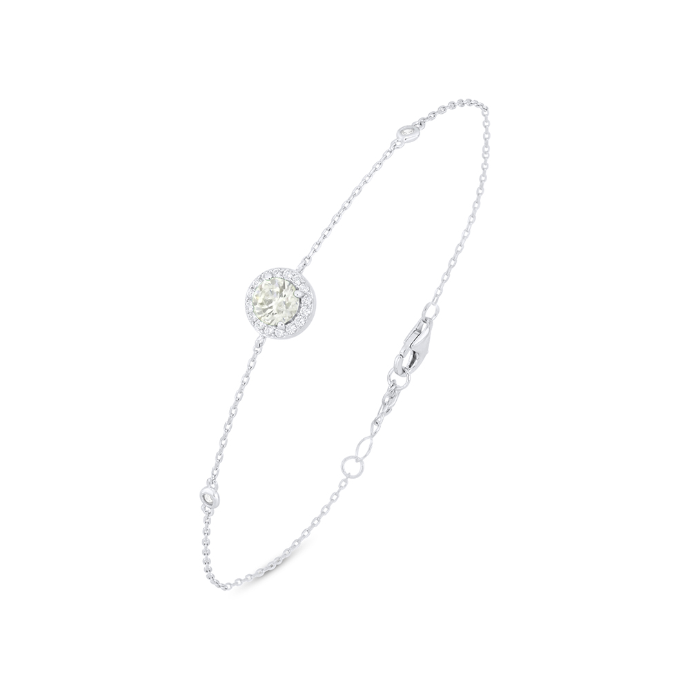 Sterling Silver 925 Bracelet Rhodium Plated Embedded With Yellow Diamond And White Zircon