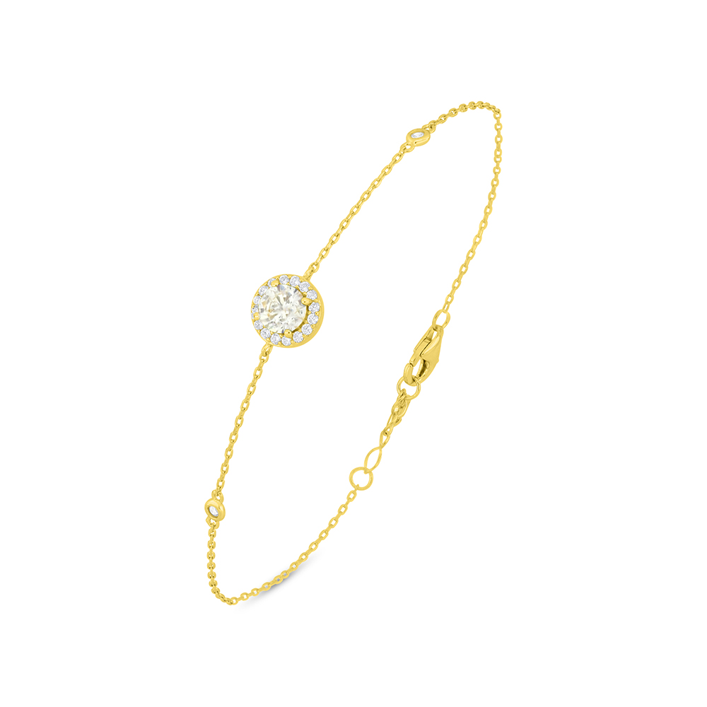 Sterling Silver 925 Bracelet Golden Plated Embedded With Yellow Diamond And White Zircon