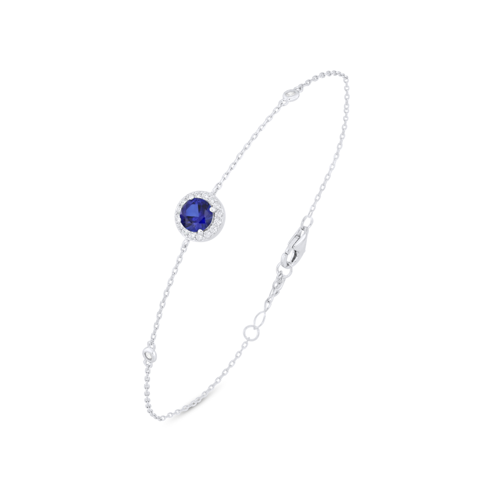 Sterling Silver 925 Bracelet Rhodium Plated Embedded With Sapphire Corundum And White Zircon