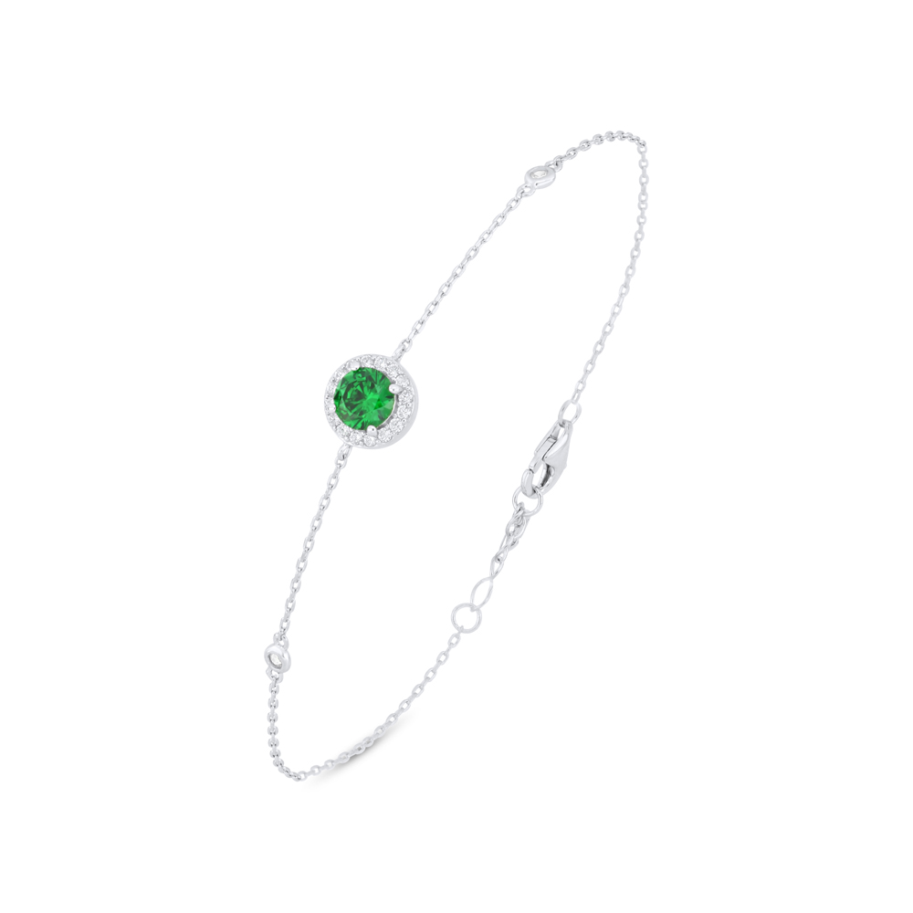 Sterling Silver 925 Bracelet Rhodium Plated Embedded With Emerald Zircon And White Zircon