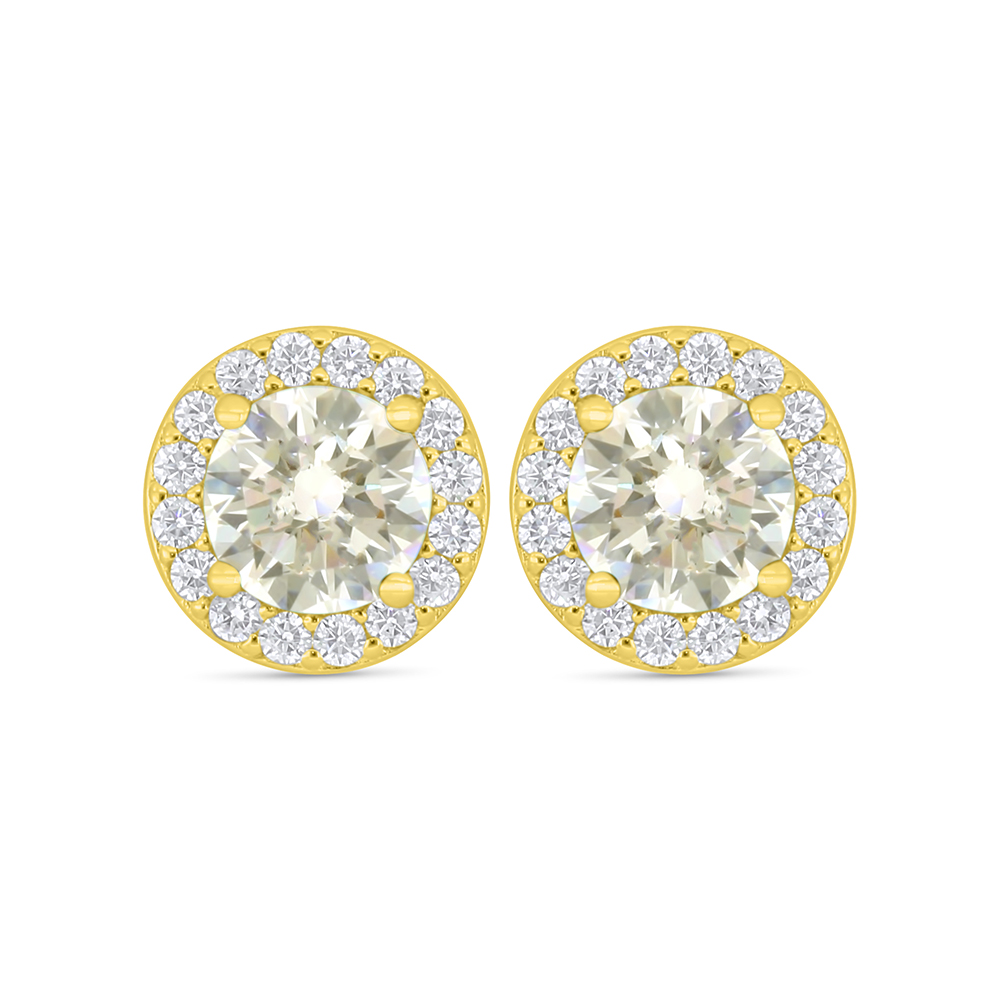 Sterling Silver 925 Earring Golden Plated Embedded With Yellow Diamond And White Zircon