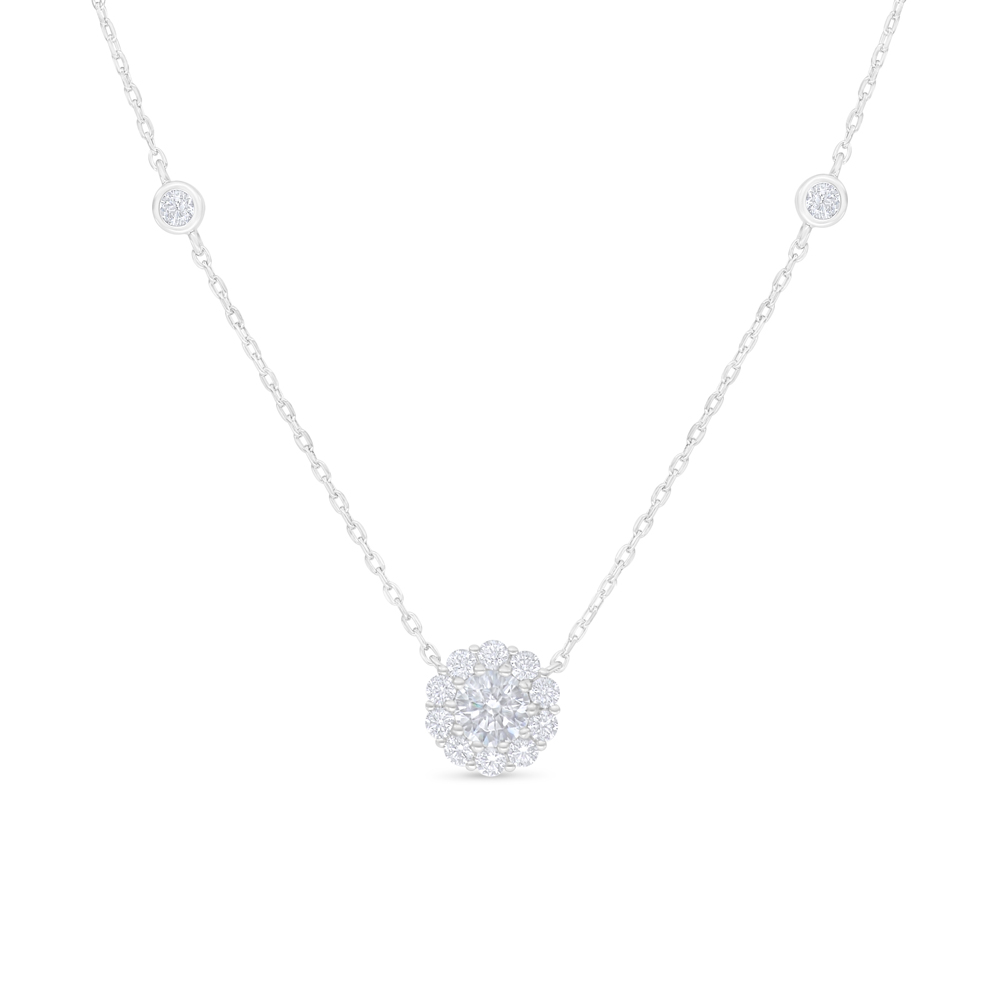 Sterling Silver 925 Necklace Rhodium Plated Embedded With White Zircon