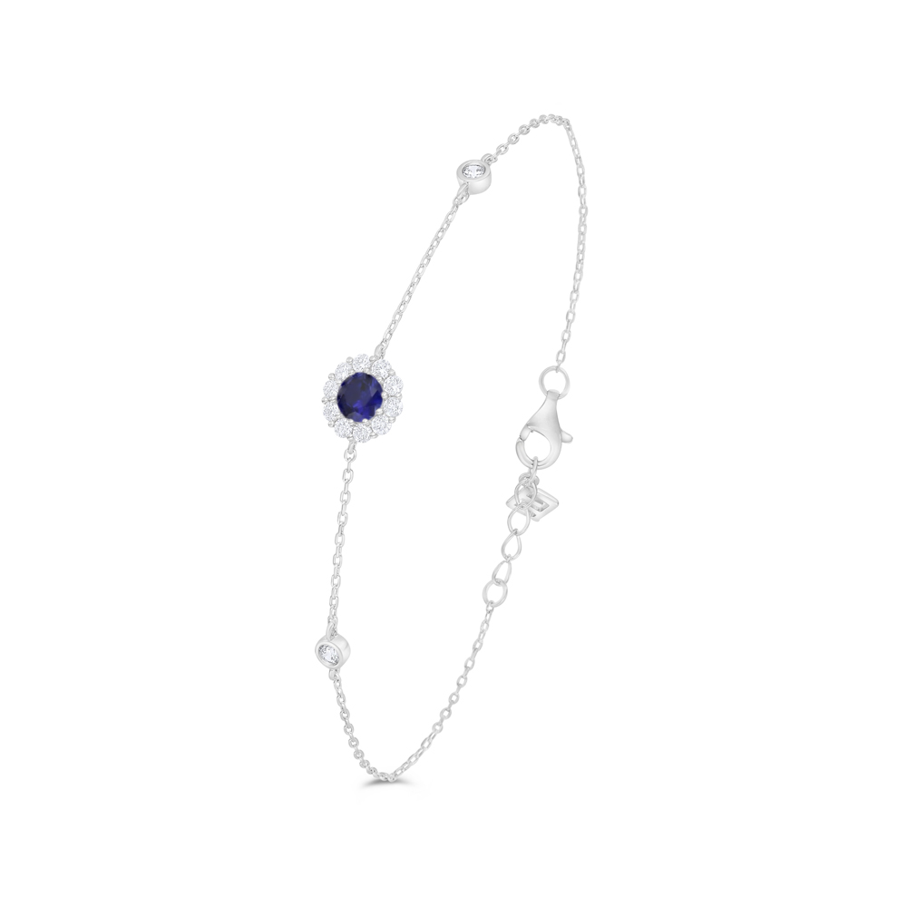 Sterling Silver 925 Bracelet Rhodium Plated Embedded With Sapphire Corundum And White Zircon