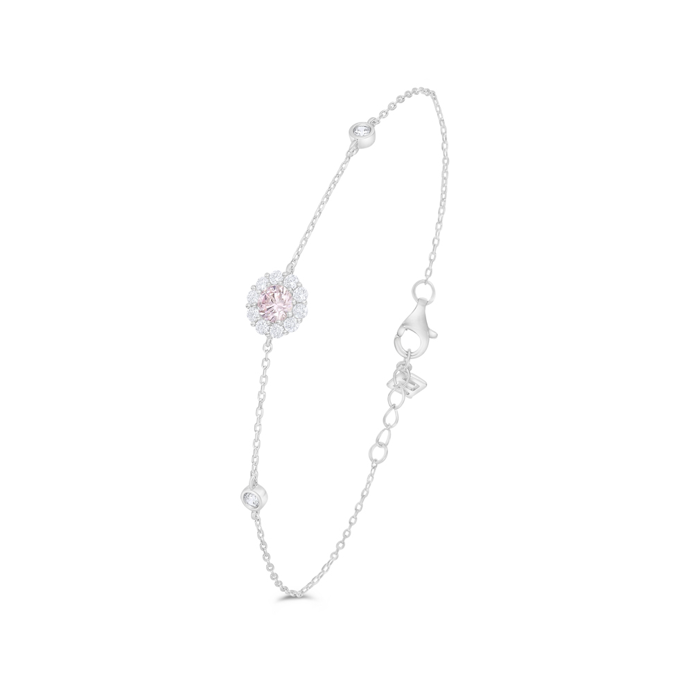 Sterling Silver 925 Bracelet Rhodium Plated Embedded With Pink Zircon And White Zircon