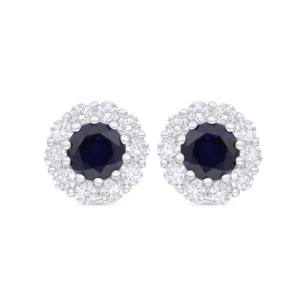 Sterling Silver 925 Earring Rhodium Plated Embedded With Sapphire Corundum And White Zircon