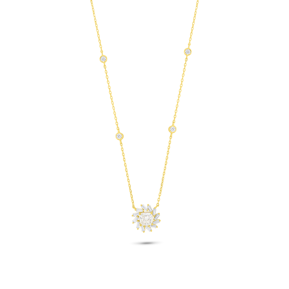 Sterling Silver 925 Necklace Golden Plated Embedded With White Zircon