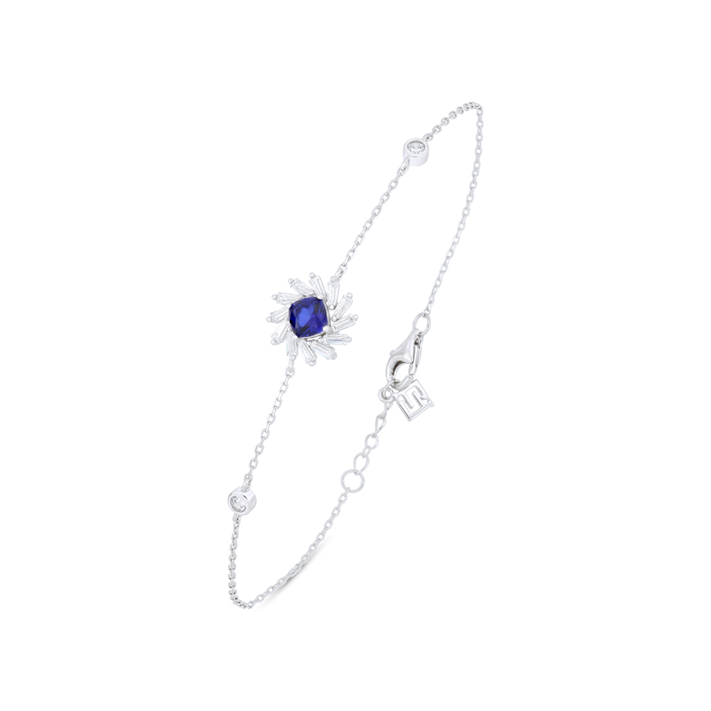 Sterling Silver 925 Bracelet Rhodium Plated Embedded With Sapphire Corundum And White Zircon