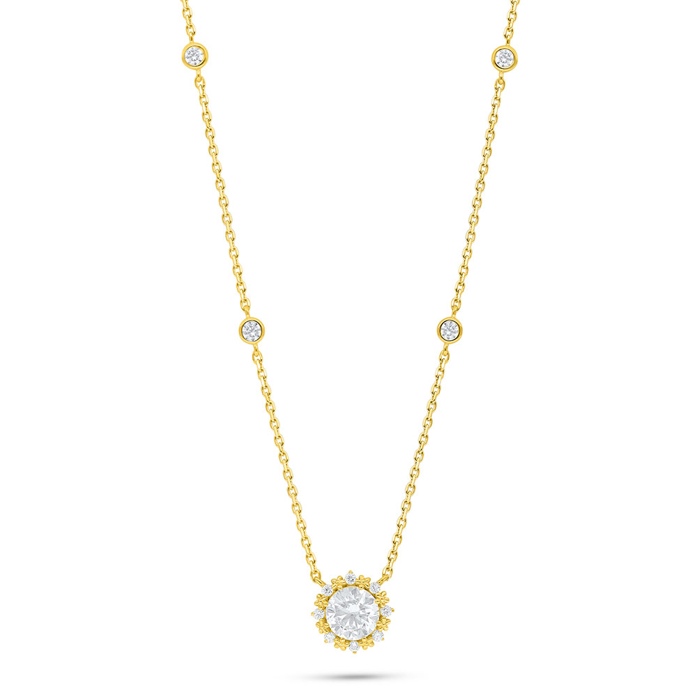 Sterling Silver 925 Necklace Golden Plated Embedded With White Zircon