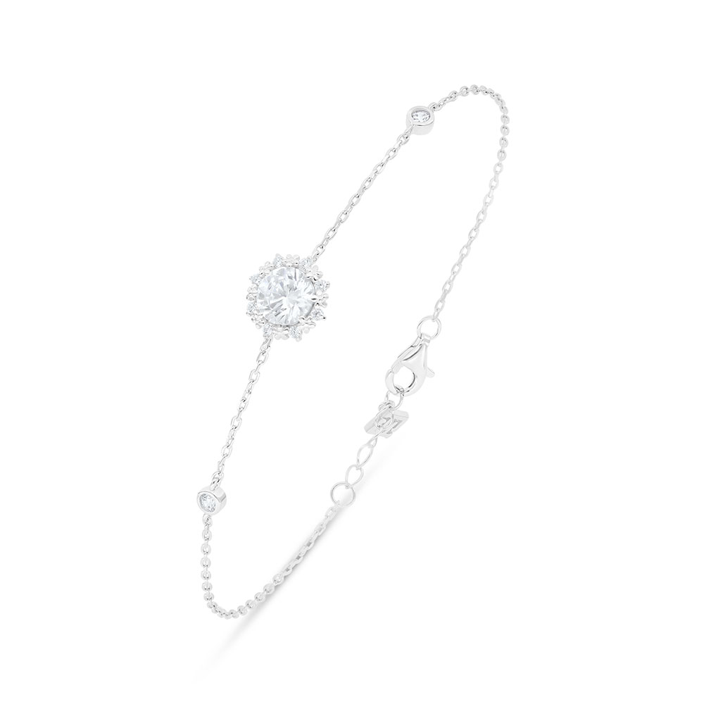 Sterling Silver 925 Bracelet Rhodium Plated Embedded With White Zircon