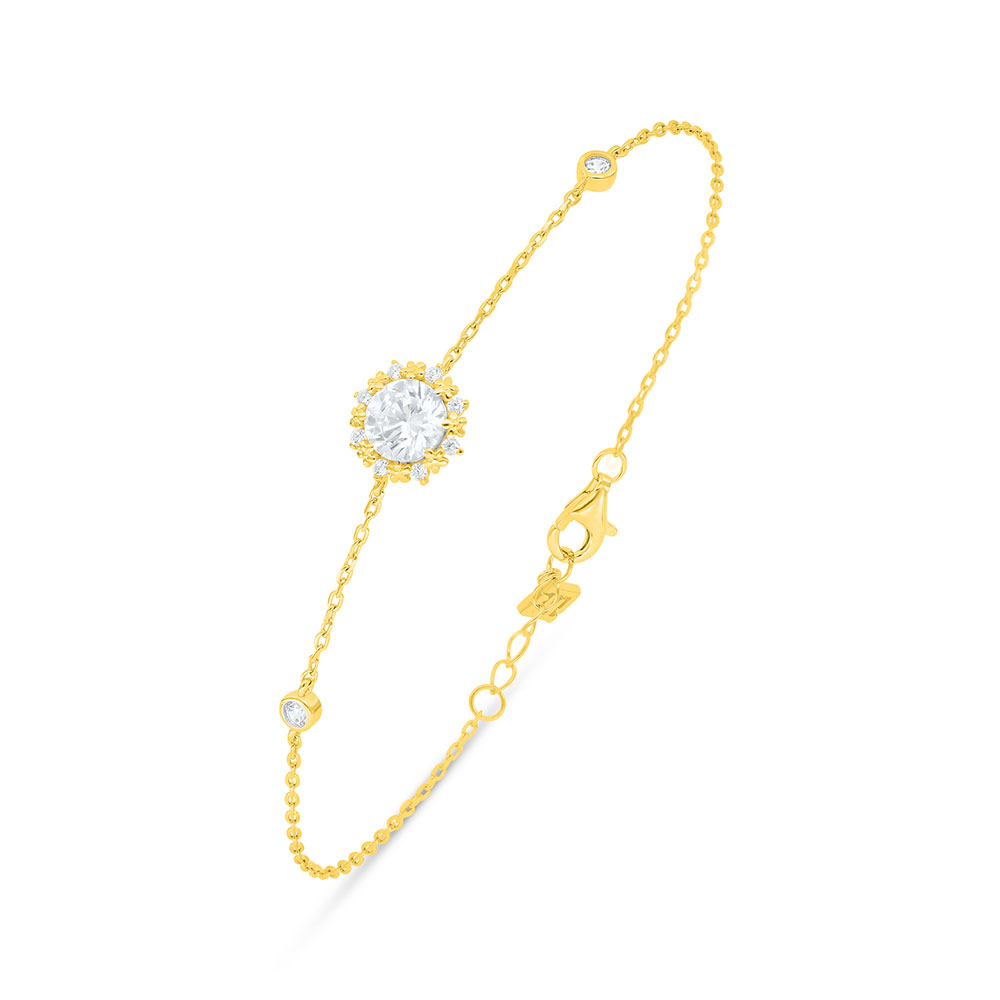 Sterling Silver 925 Bracelet Golden Plated Embedded With Yellow Diamond And White Zircon