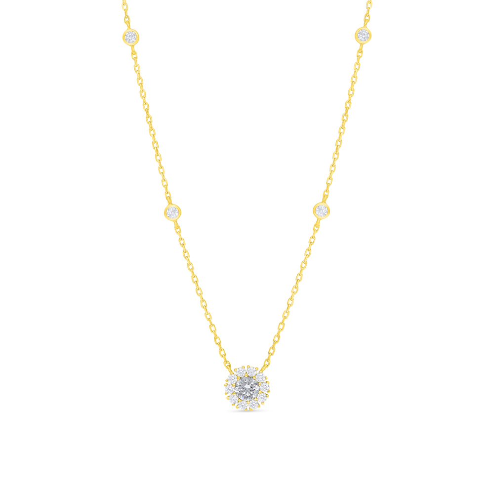 Sterling Silver 925 Necklace Golden Plated Embedded With White Zircon