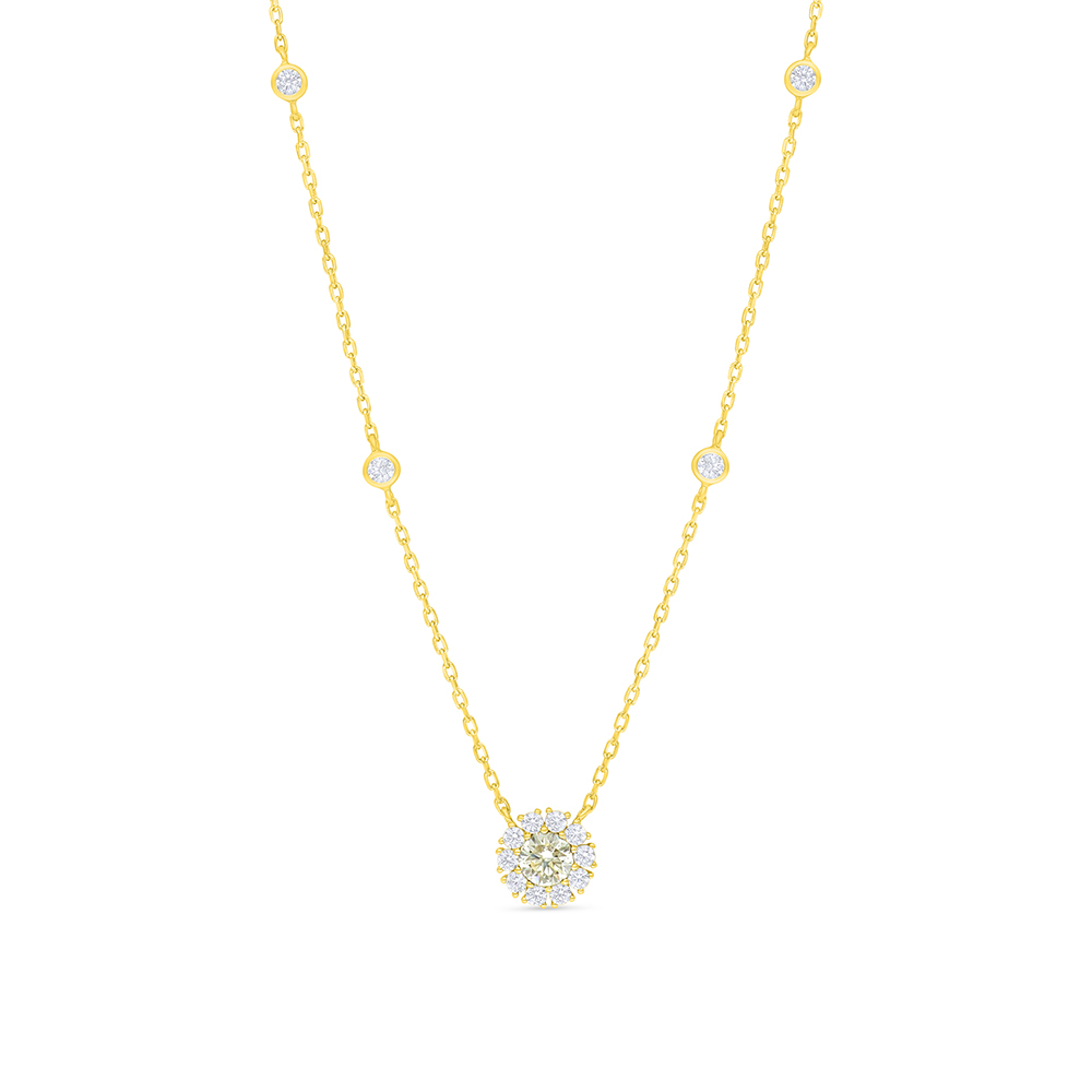 Sterling Silver 925 Necklace Golden Plated Embedded With Yellow Diamond And White Zircon