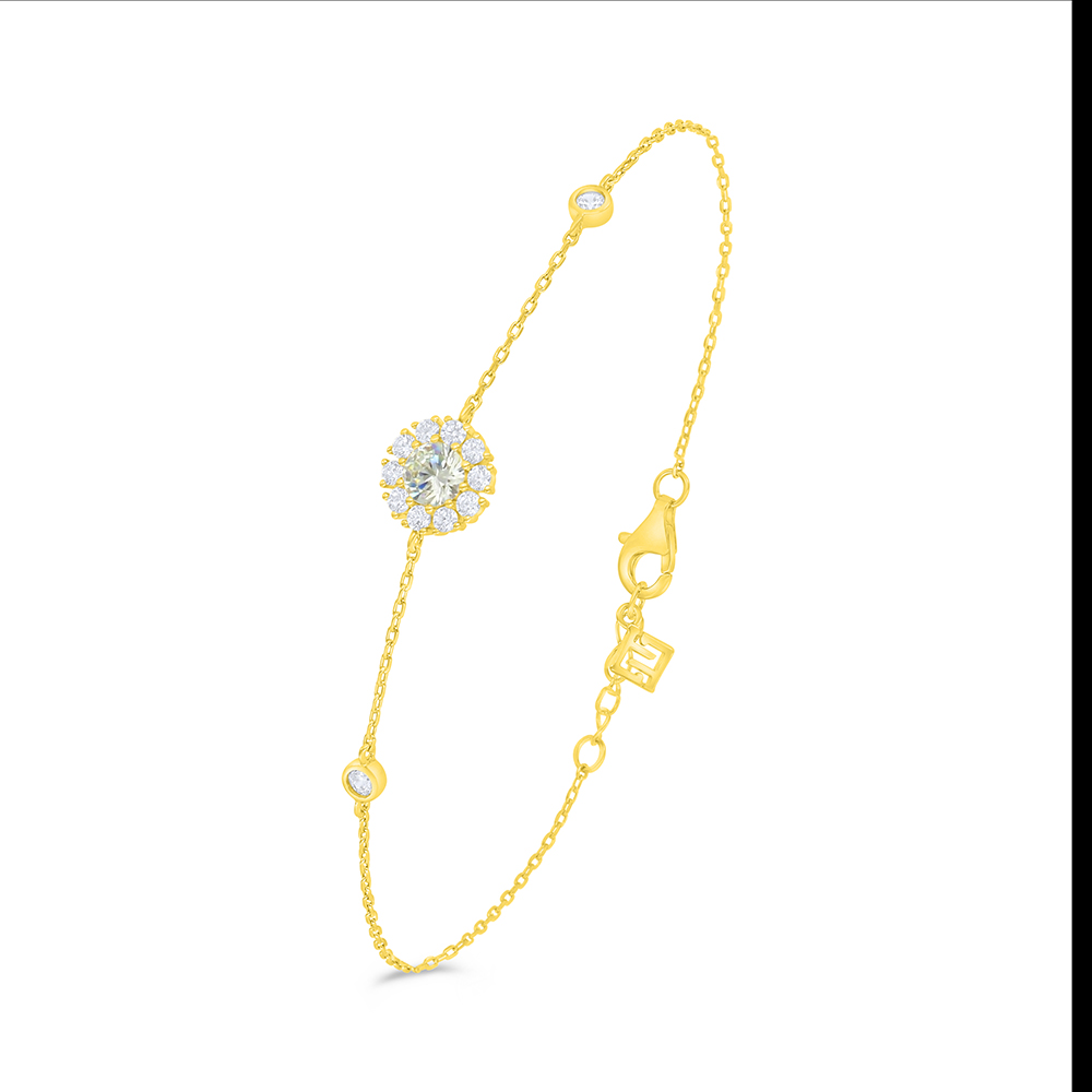 Sterling Silver 925 Bracelet Golden Plated Embedded With Yellow Diamond And White Zircon