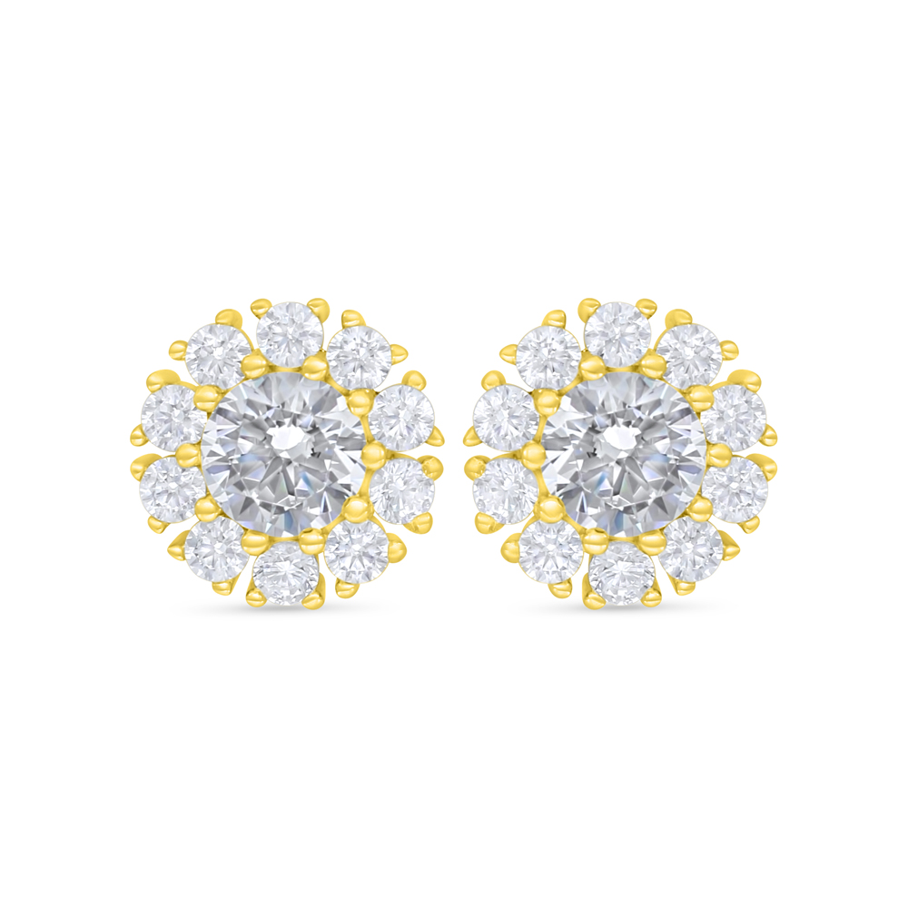 Sterling Silver 925 Earring Golden Plated Embedded With White Zircon