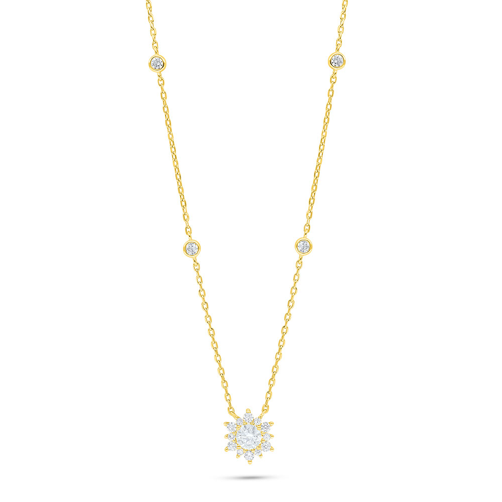 Sterling Silver 925 Necklace Golden Plated Embedded With White Zircon