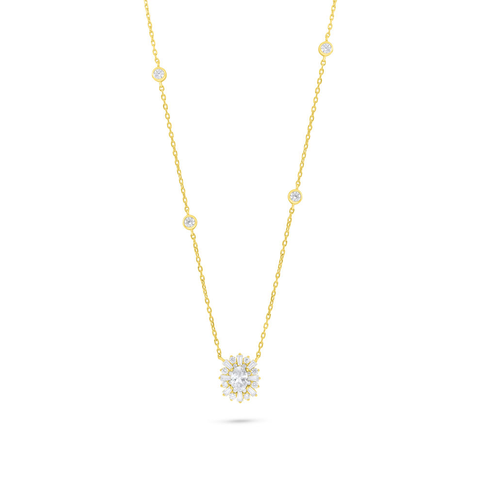 Sterling Silver 925 Necklace Golden Plated Embedded With White Zircon