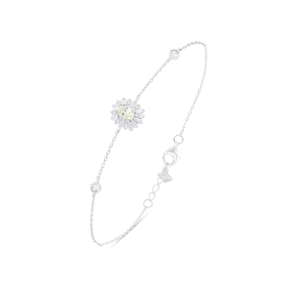 Sterling Silver 925 Bracelet Rhodium Plated Embedded With Yellow Diamond And White Zircon