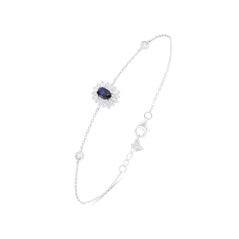 Sterling Silver 925 Bracelet Rhodium Plated Embedded With Sapphire Corundum And White Zircon