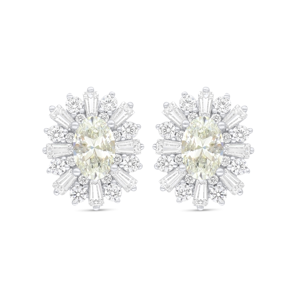 Sterling Silver 925 Earring Rhodium Plated Embedded With Yellow Diamond And White Zircon