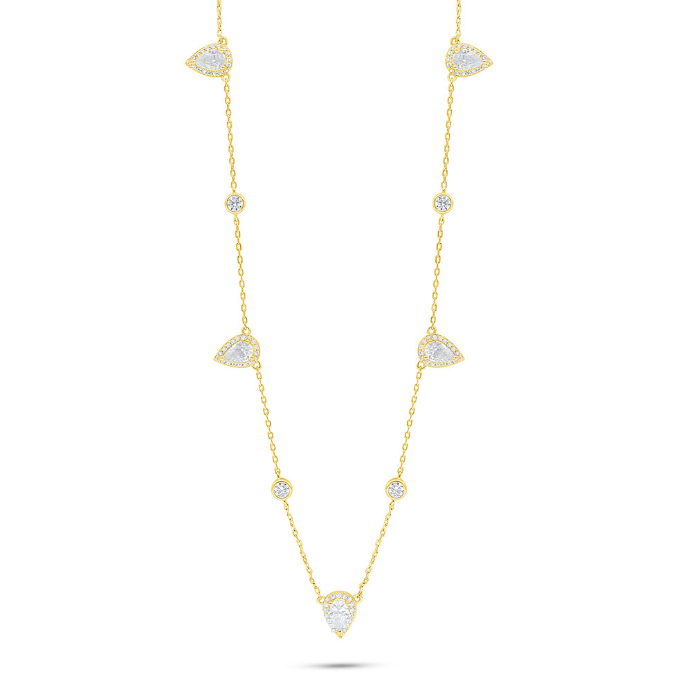 Sterling Silver 925 Necklace Golden Plated Embedded With White Zircon