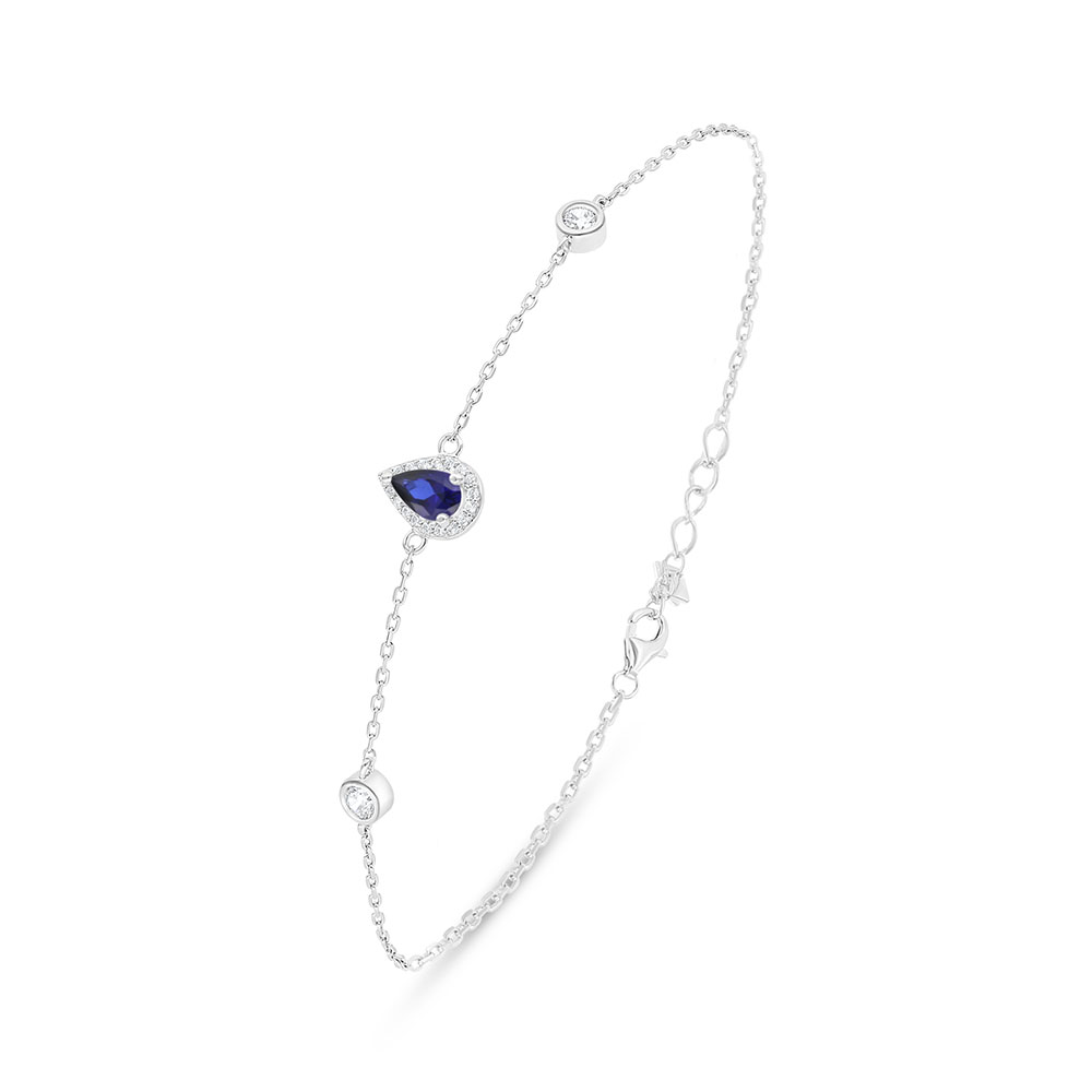 Sterling Silver 925 Bracelet Rhodium Plated Embedded With Sapphire Corundum And White Zircon