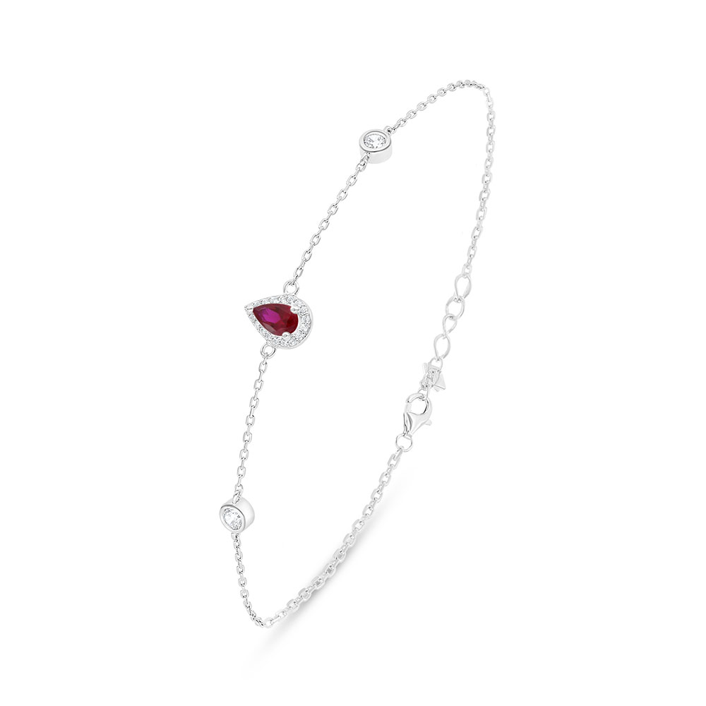 Sterling Silver 925 Bracelet Rhodium Plated Embedded With Ruby Corundum And White Zircon