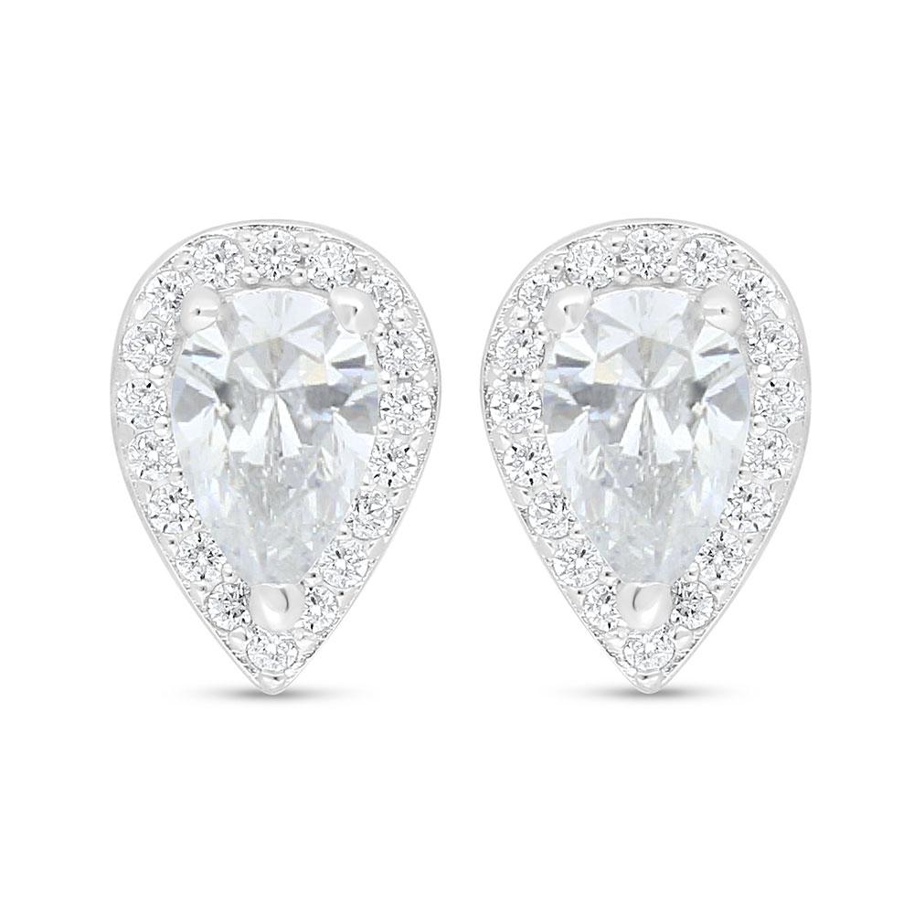 Sterling Silver 925 Earring Rhodium Plated Embedded With White Zircon