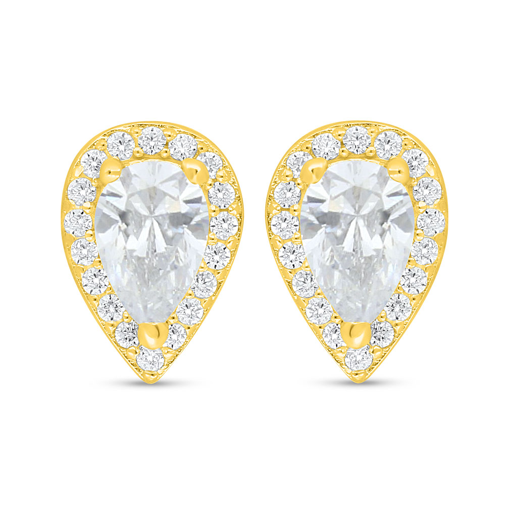 Sterling Silver 925 Earring Golden Plated Embedded With White Zircon