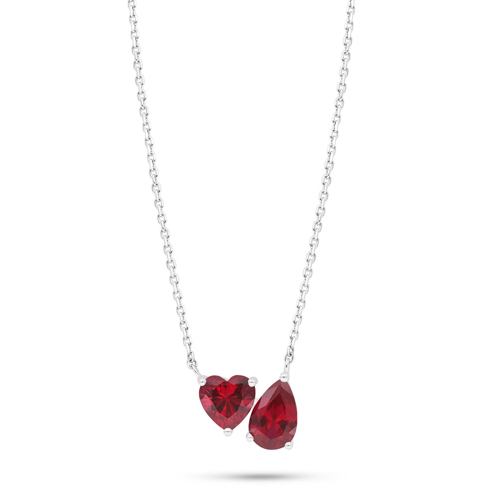 Sterling Silver 925 Necklace Rhodium Plated Embedded With Ruby Corundum 