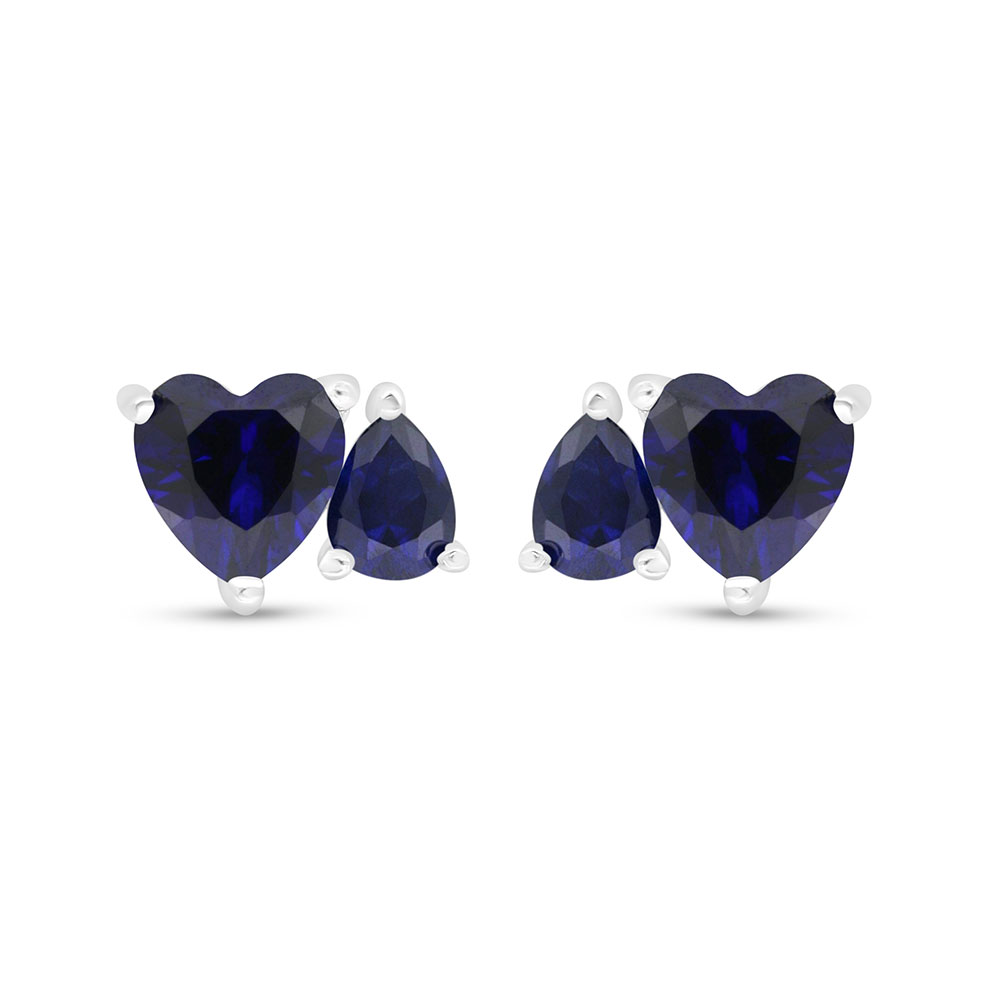 Sterling Silver 925 Earring Rhodium Plated Embedded With Sapphire Corundum 